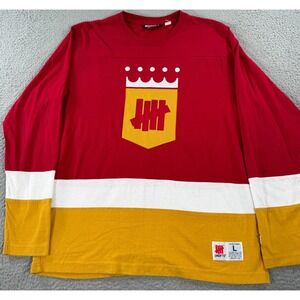 Undefeated Hockey Jersey Mens Large Red Yellow Striped Long Sleeve UNDFTD#5